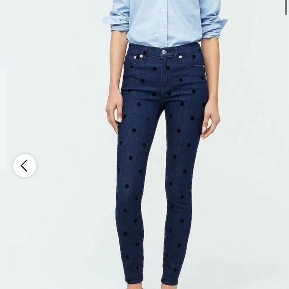 J. Crew Dark Blue Skinny Jeans with Black Polka Dots